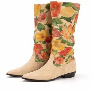 Donald Pliner Magiee 2 Suede Linen Floral Western Boots Women 11 Italy